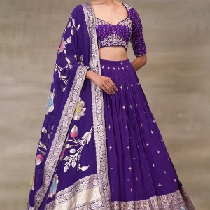 Indigo Blue Zari Woven Organza Designer Lehenga-HL2675